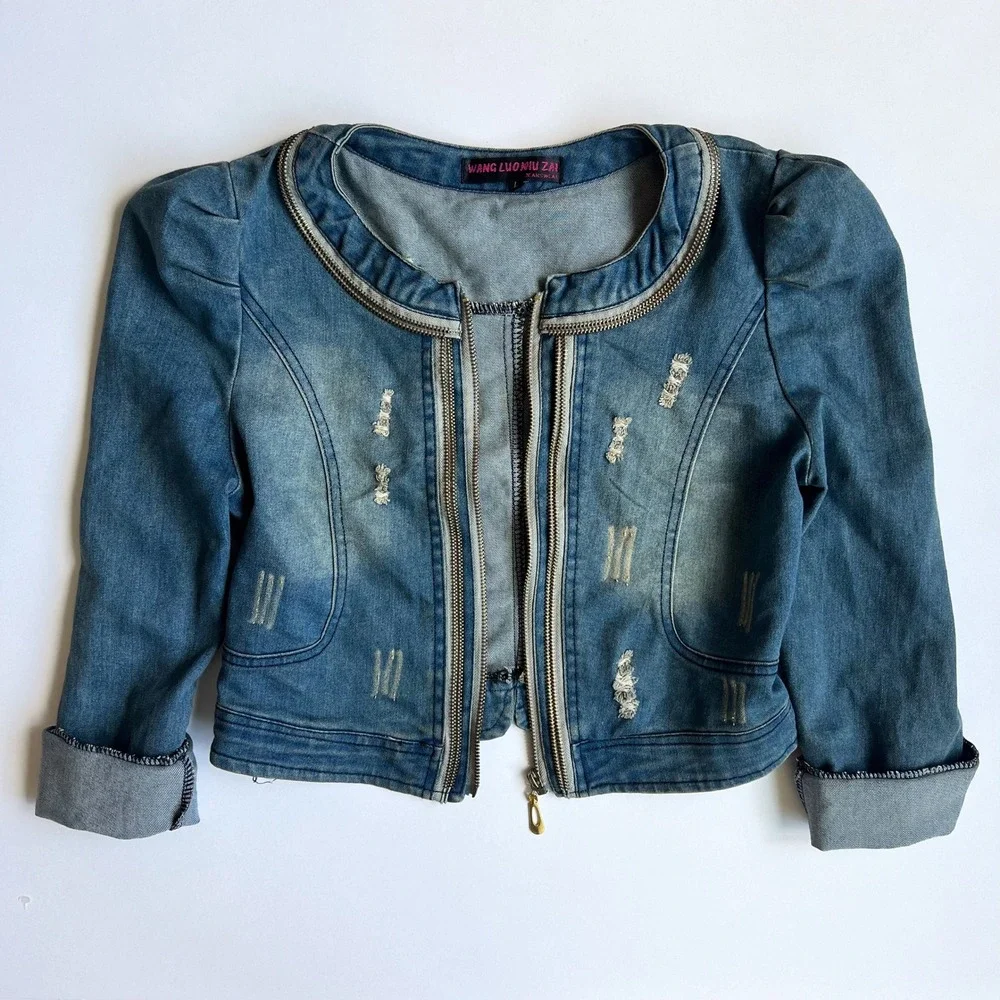 Wang Luo Niu Zai Jeanswear Y2K Denim Bolero Jacket